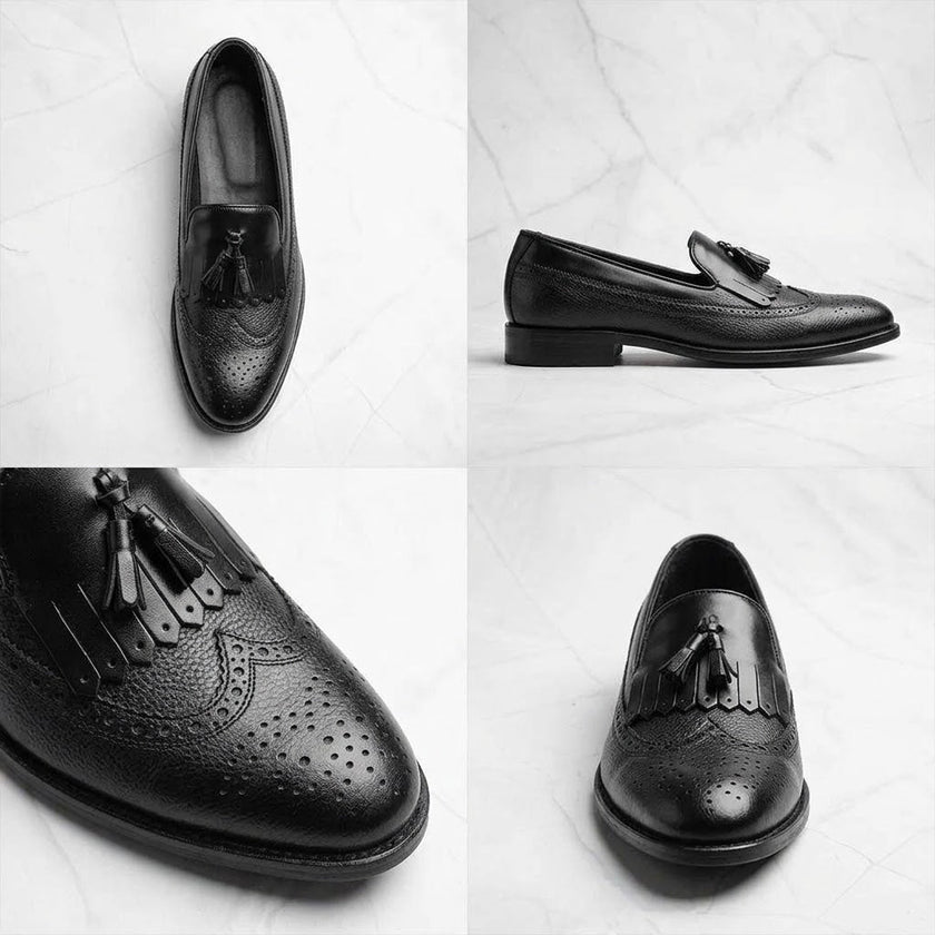 Qadam Handcrafted Two-Tone Leather Tassel Loafers – Tan & Black