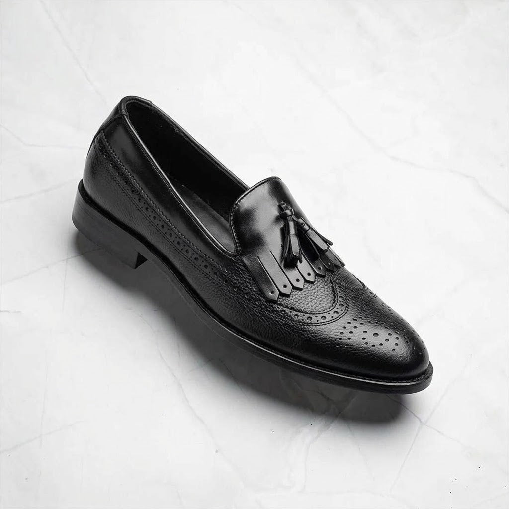 Qadam Handcrafted Two-Tone Leather Tassel Loafers – Tan & Black