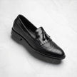 Qadam Handcrafted Two-Tone Leather Tassel Loafers – Tan & Black
