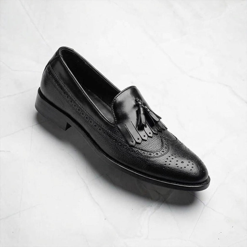 Qadam Handcrafted Two-Tone Leather Tassel Loafers – Tan & Black