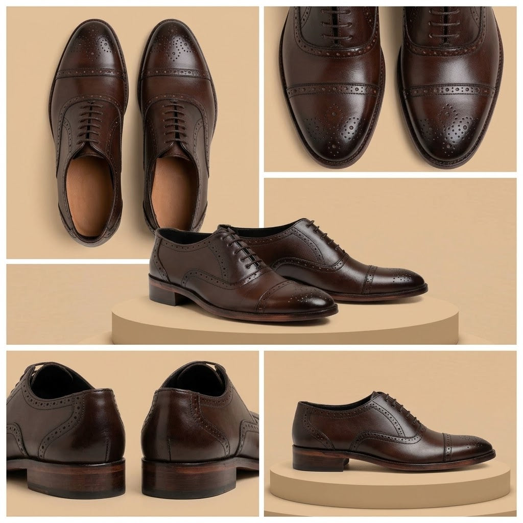 Hand-Burnished Calfskin Semi-Brogue Dress Shoes – Deep Oxblood