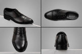The Diplomat: Black Grained Leather Closed-Lace Cap-Toe Shoe