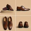 Artisan Hand-Finished Calfskin Split-Toe Bluchers in Rich Amber