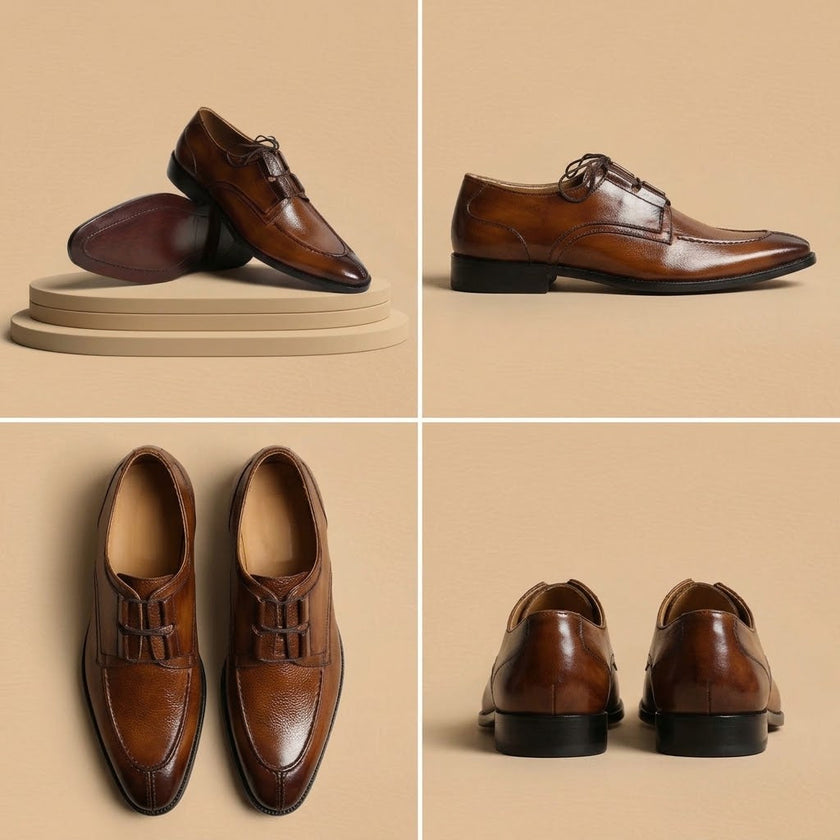Artisan Hand-Finished Calfskin Split-Toe Bluchers in Rich Amber