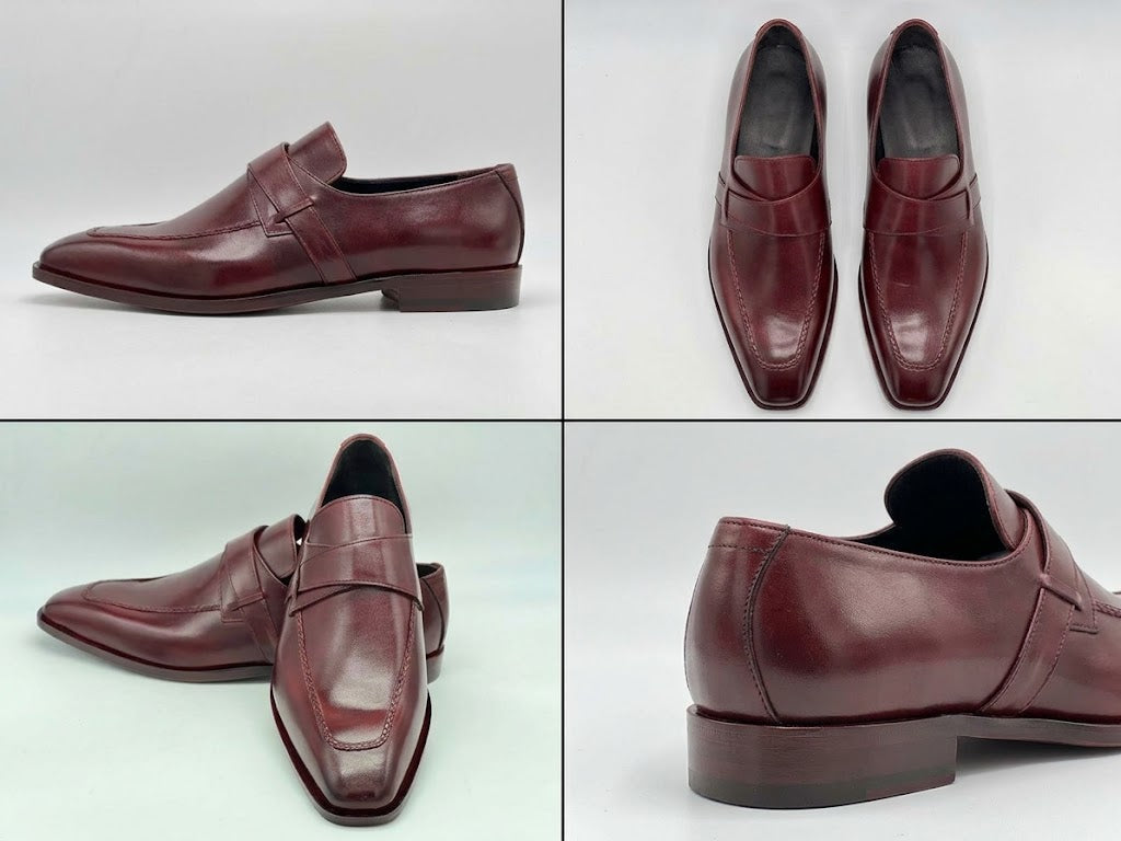 The Venetian: Hand-Burnished Cherry Dress Loafers with Braided Apron Seam