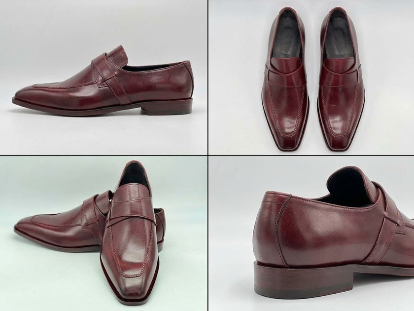 The Venetian: Hand-Burnished Cherry Dress Loafers with Braided Apron Seam