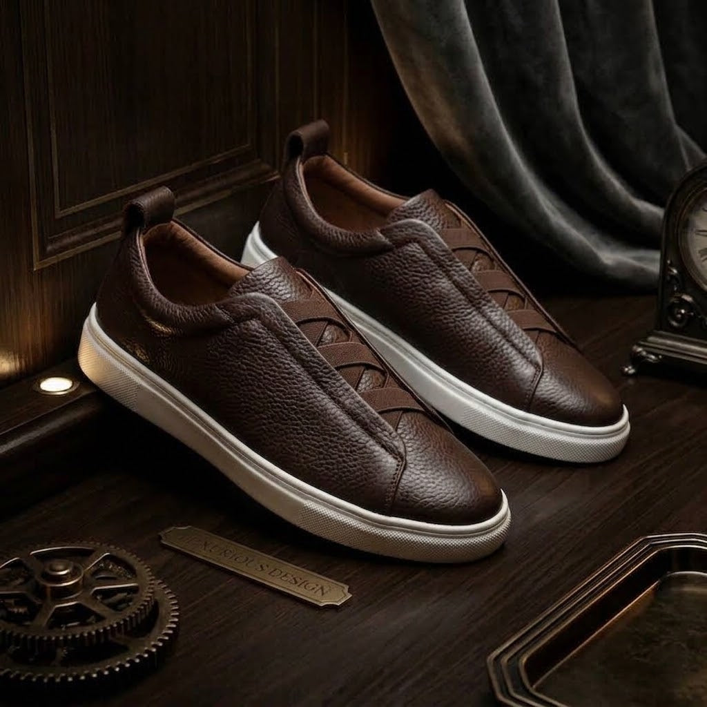 Qadam White Pebble-Grain Leather Slip-On Sneakers