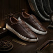 Qadam White Pebble-Grain Leather Slip-On Sneakers