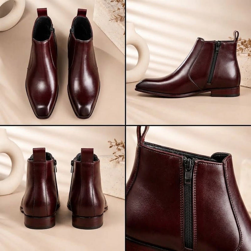 The Vanguard: Hand-Finished Oxblood Chisel-Toe Zip Boot