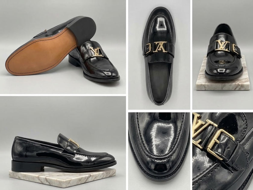 Men's Textured Calfskin Dress Loafers with Gold Hardware