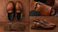 Qadam Handcrafted Textured Leather Peshawari Chappal – Cognac Tan