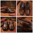 Qadam Handcrafted Brogue-Stitched Leather Peshawari Chappal – Antique Walnut