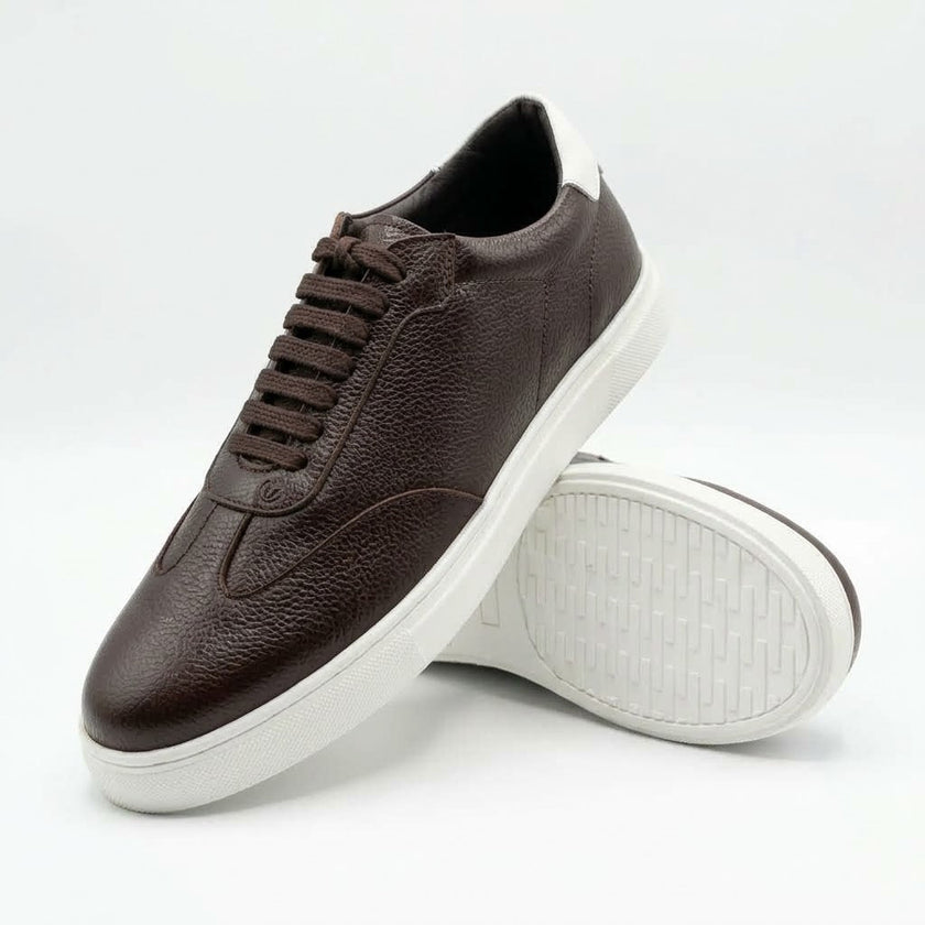 Men's Handcrafted Pebble-Grain Leather & Suede Low-Top Sneakers