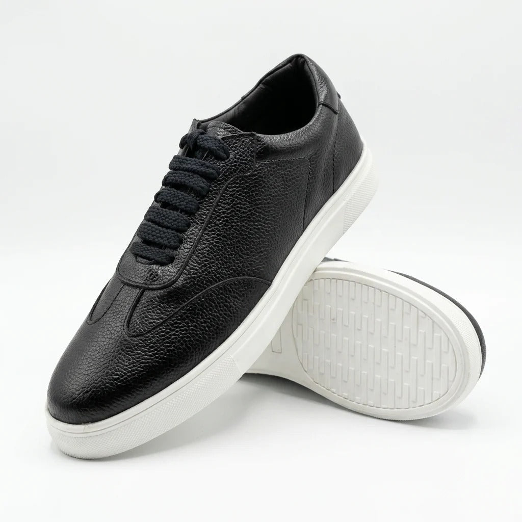 Men's Handcrafted Pebble-Grain Leather & Suede Low-Top Sneakers