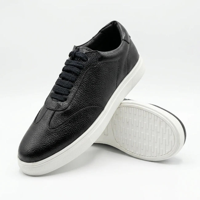 Men's Handcrafted Pebble-Grain Leather & Suede Low-Top Sneakers
