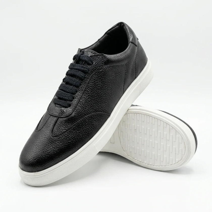 Men's Handcrafted Pebble-Grain Leather & Suede Low-Top Sneakers