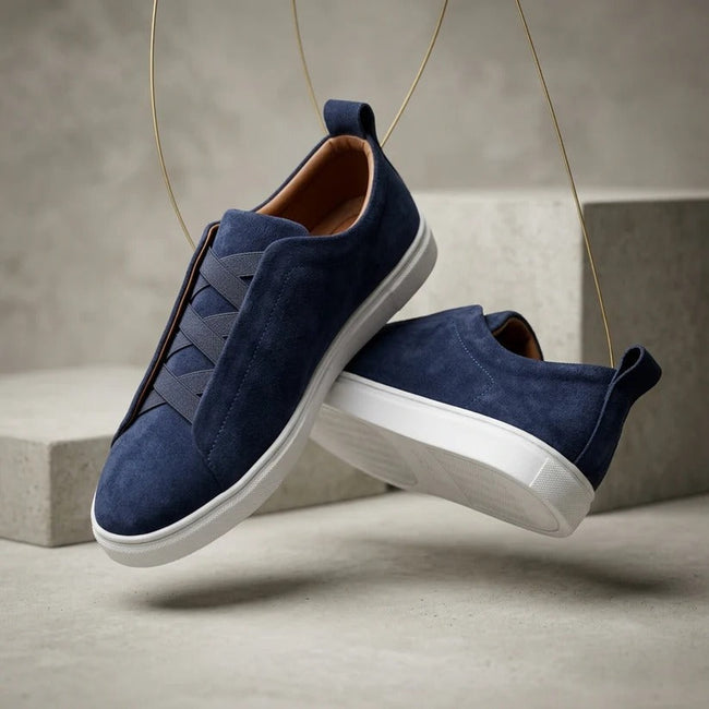 Navy Blue Suede Slip-On Sneakers