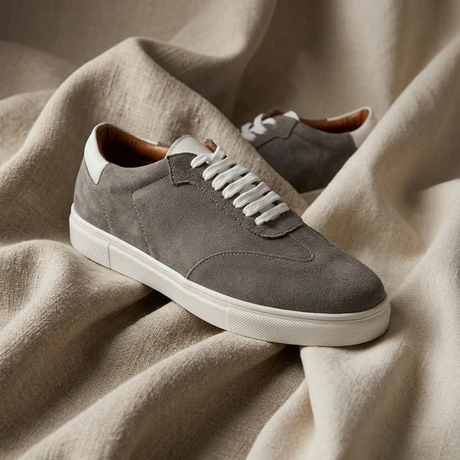 Premium Low-Top Suede Court Sneakers in Cool Slate