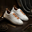 Qadam White Pebble-Grain Leather Slip-On Sneakers