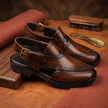 Qadam Handcrafted Brogue-Stitched Leather Peshawari Chappal – Antique Walnut