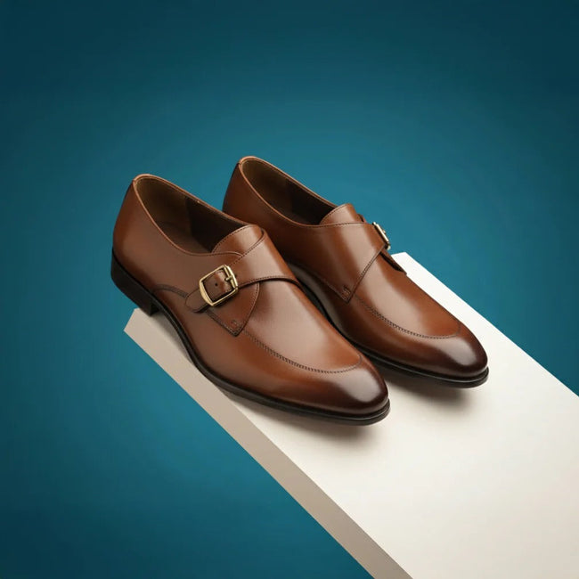 The Cambridge: Hand-Finished Tan Monk Strap with Gold Buckle
