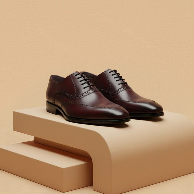 Hand-Burnished Calfskin Semi-Brogue Dress Shoes – Deep Oxblood