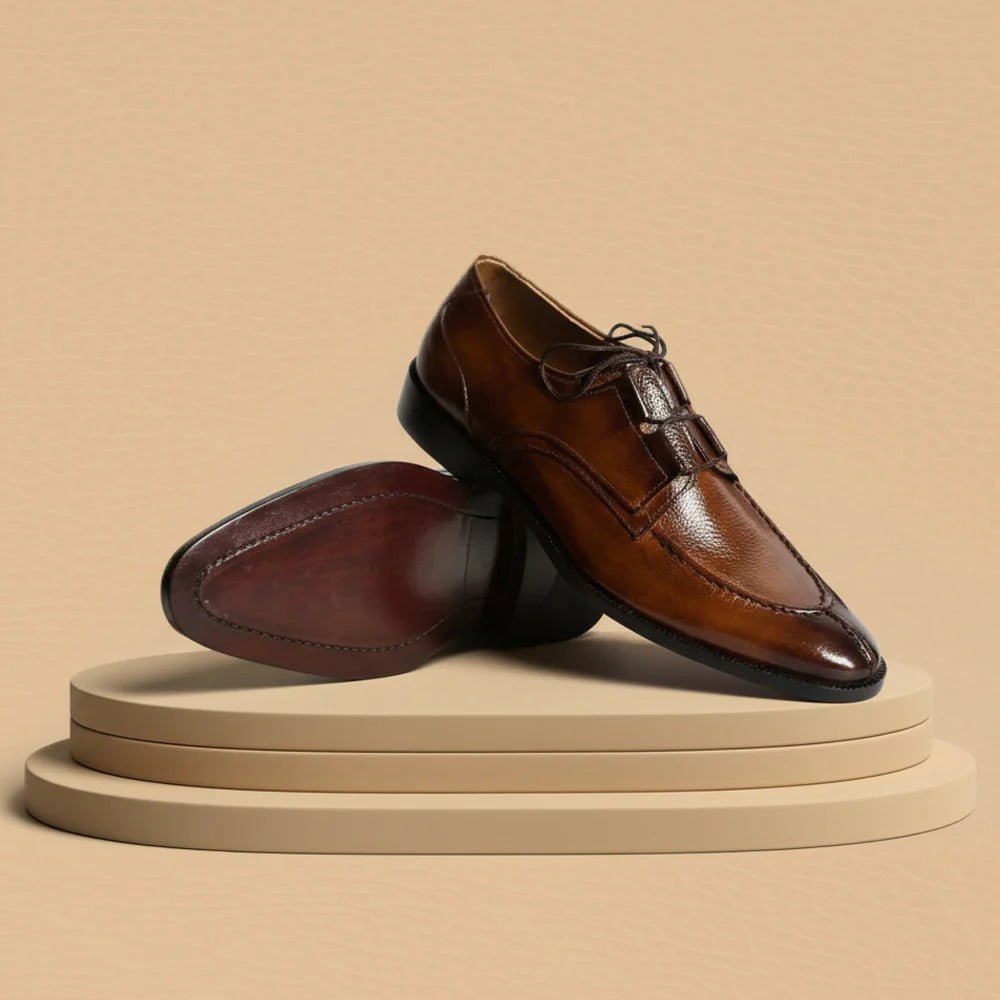 Artisan Hand-Finished Calfskin Split-Toe Bluchers in Rich Amber