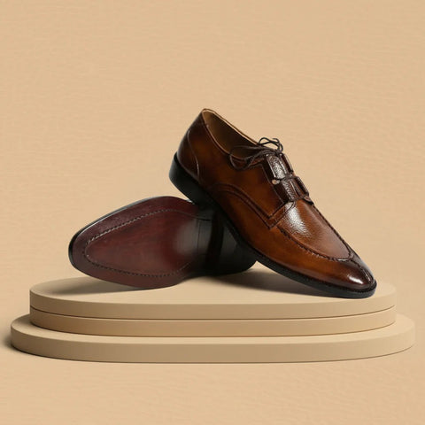 Artisan Hand-Finished Calfskin Split-Toe Bluchers in Rich Amber