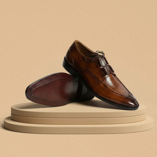 Artisan Hand-Finished Calfskin Split-Toe Bluchers in Rich Amber