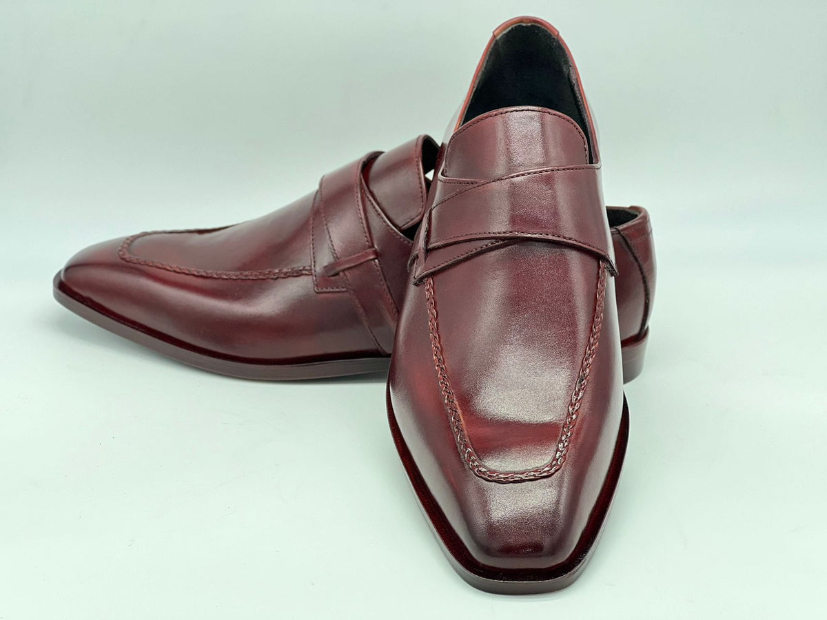 The Venetian: Hand-Burnished Cherry Dress Loafers with Braided Apron Seam