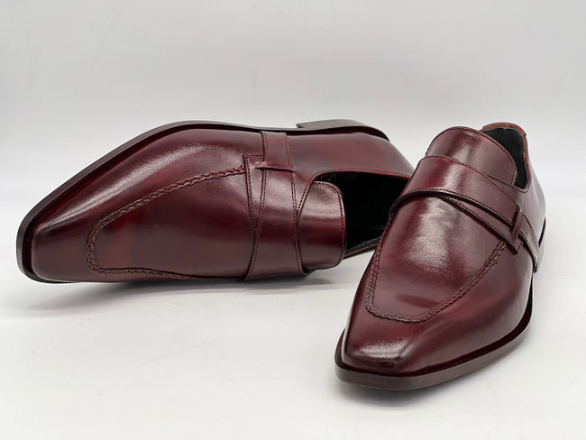 Qadam Handcrafted Cherry Red Chisel-Toe Leather Loafers