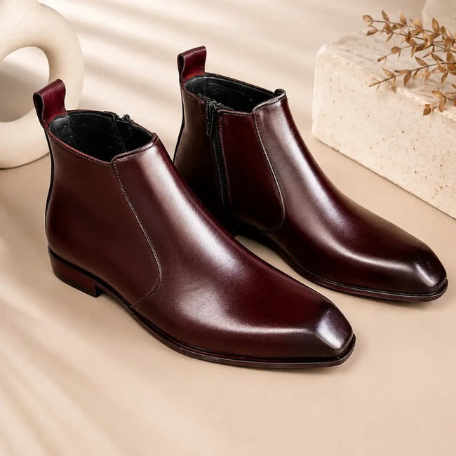 The Vanguard: Hand-Finished Oxblood Chisel-Toe Zip Boot