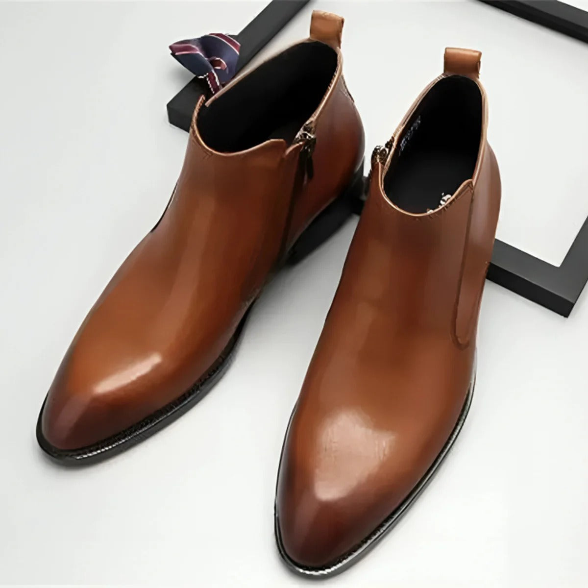 Men's Burnished Calfskin Dress Boots – Cognac Amber