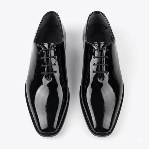 Qadam Handcrafted Patent Leather Wholecut Oxford Shoes – Mirror Black