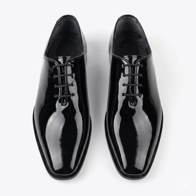 Qadam Handcrafted Patent Leather Wholecut Oxford Shoes – Mirror Black