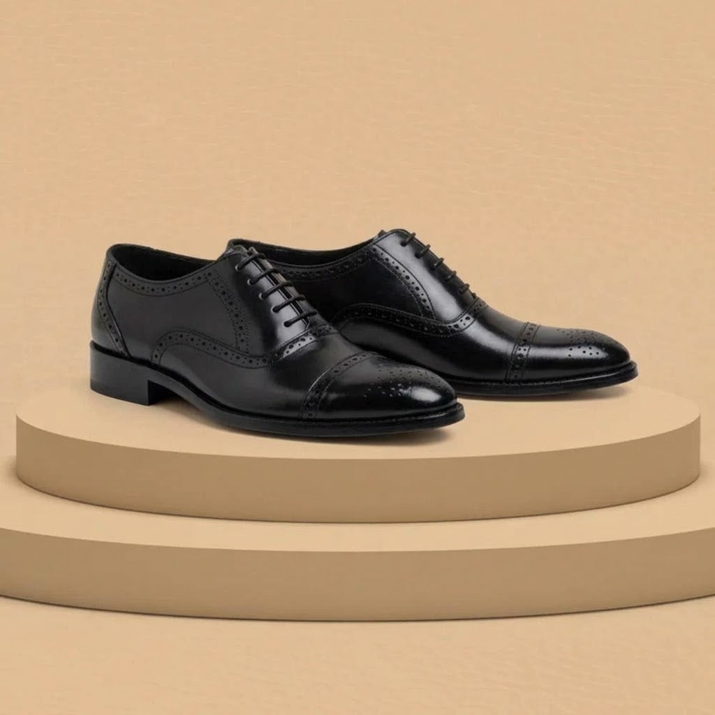 Hand-Burnished Calfskin Semi-Brogue Dress Shoes – Deep Oxblood