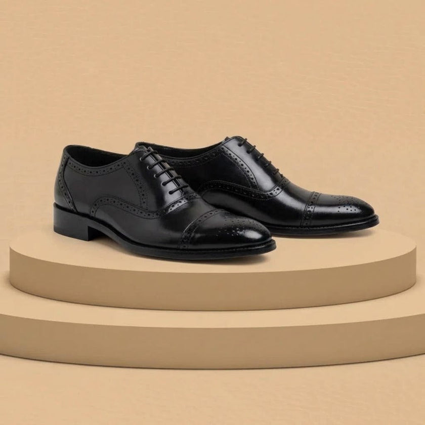 Hand-Burnished Calfskin Semi-Brogue Dress Shoes – Deep Oxblood