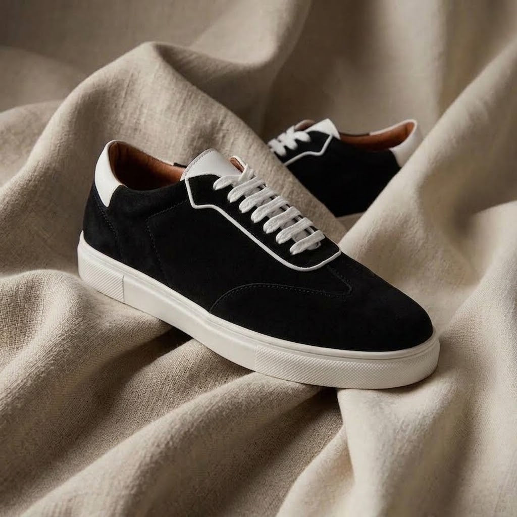 Premium Low-Top Suede Court Sneakers in Cool Slate