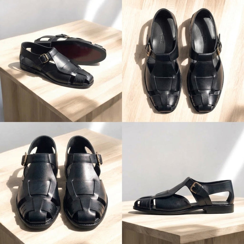 Artisan Woven Leather Slingback Sandals with Polished Dress Sole