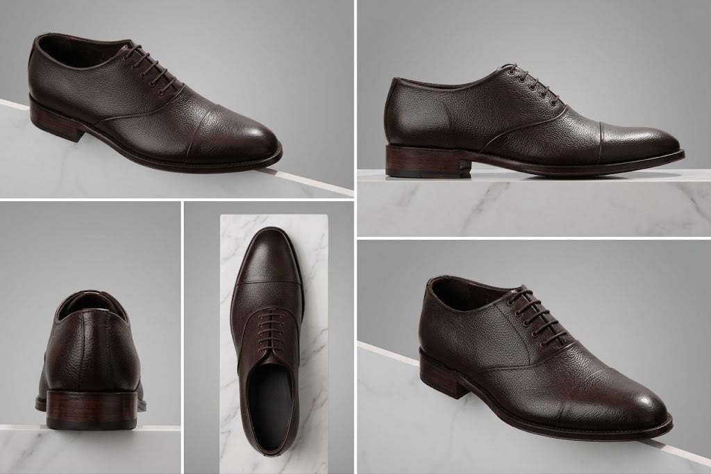 The Diplomat: Black Grained Leather Closed-Lace Cap-Toe Shoe