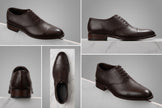 The Diplomat: Black Grained Leather Closed-Lace Cap-Toe Shoe