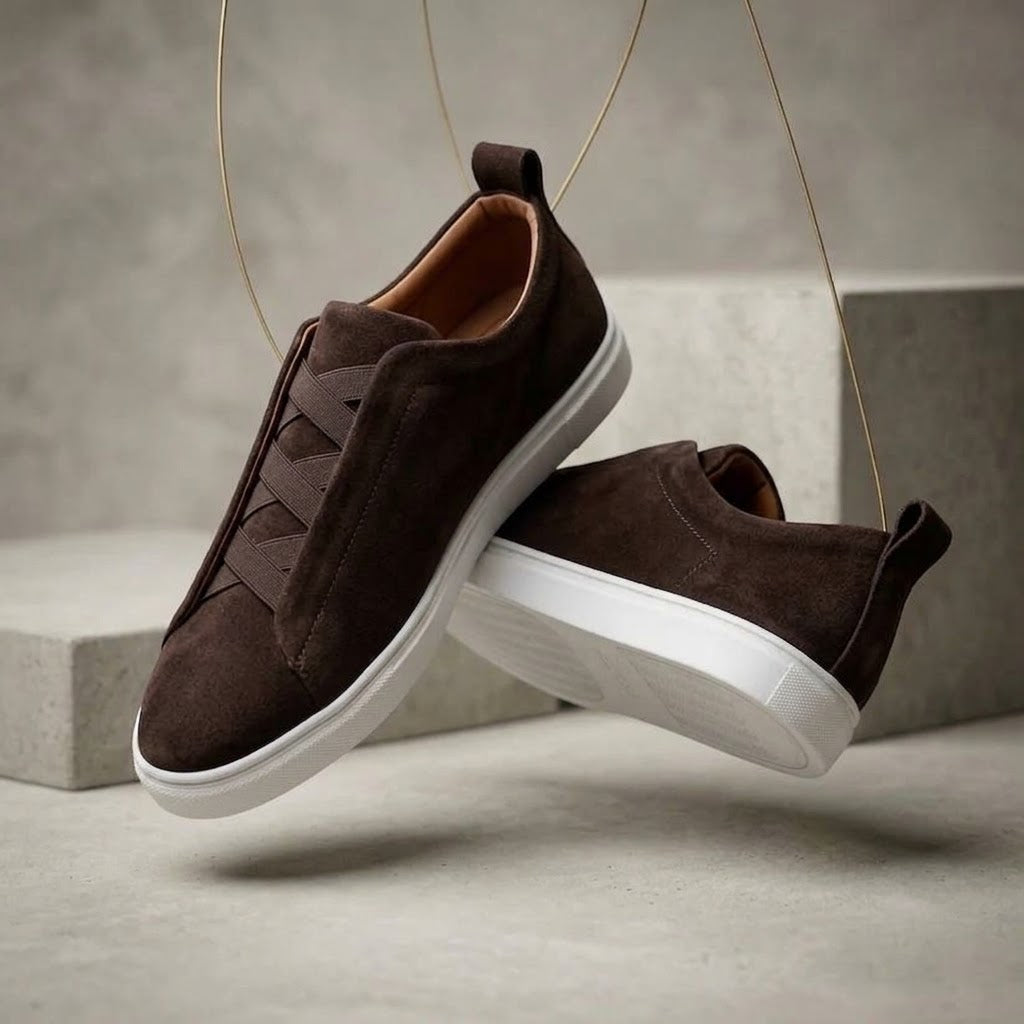 Navy Blue Suede Slip-On Sneakers