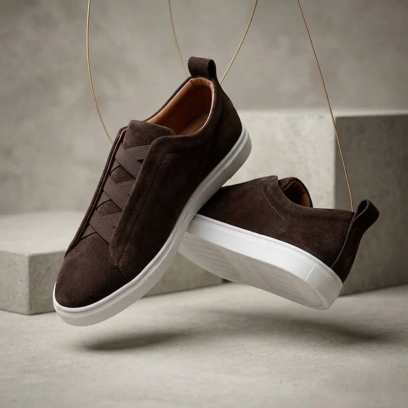 Navy Blue Suede Slip-On Sneakers