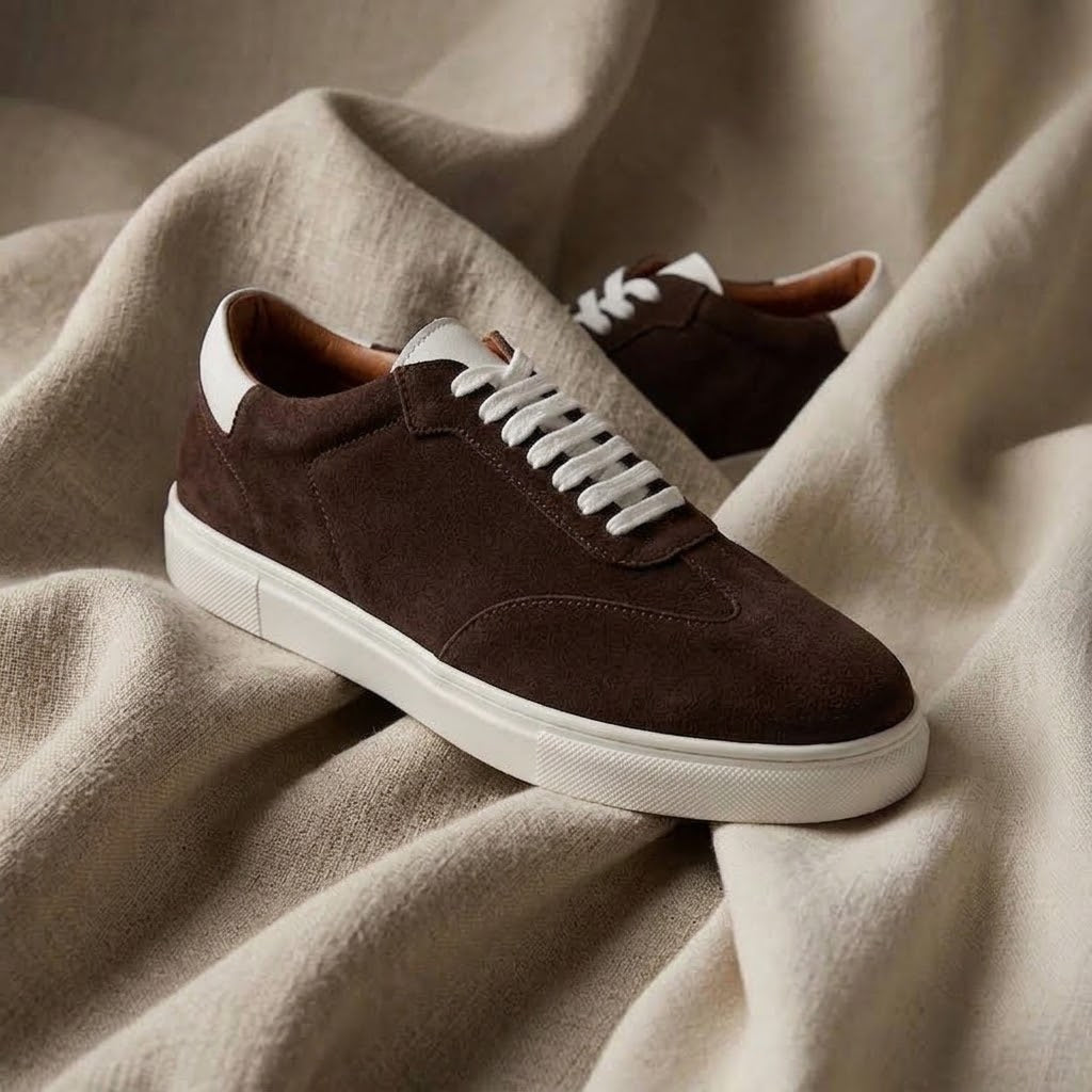 Premium Low-Top Suede Court Sneakers in Cool Slate