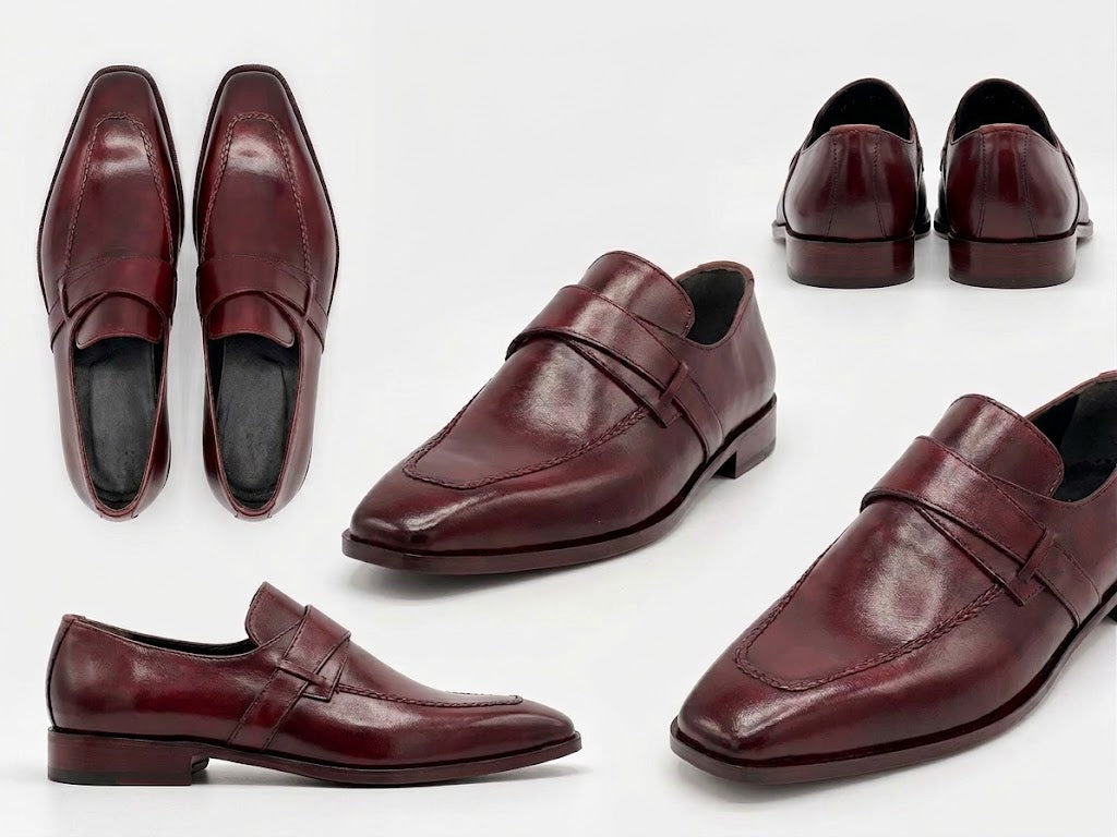 Qadam Handcrafted Cherry Red Chisel-Toe Leather Loafers