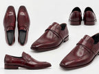 Qadam Handcrafted Cherry Red Chisel-Toe Leather Loafers