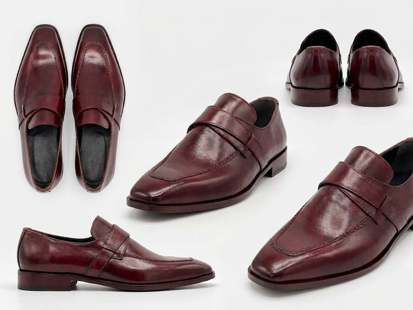 Qadam Handcrafted Cherry Red Chisel-Toe Leather Loafers