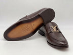 Men's Textured Calfskin Dress Loafers with Gold Hardware