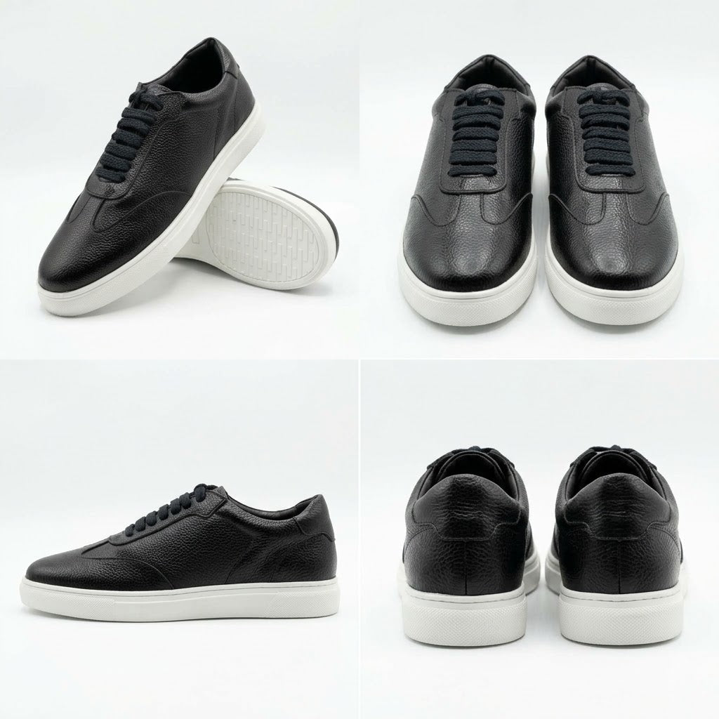 Men's Handcrafted Pebble-Grain Leather & Suede Low-Top Sneakers