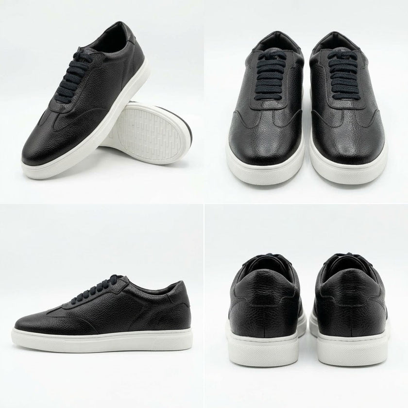 Men's Handcrafted Pebble-Grain Leather & Suede Low-Top Sneakers